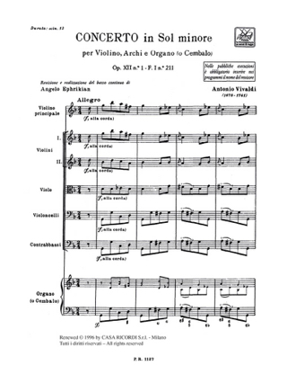 Concerto en sol min. - F. 1 n° 211 - Conducteur - VIVALDI - Partition